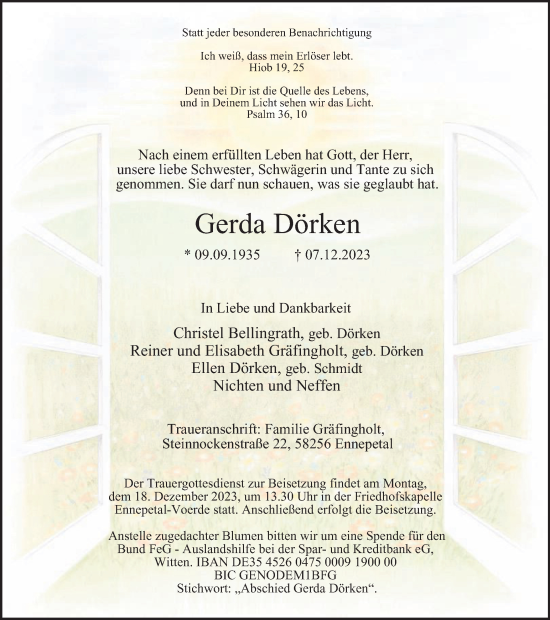 Traueranzeige von Gerda Dörken von Tageszeitung