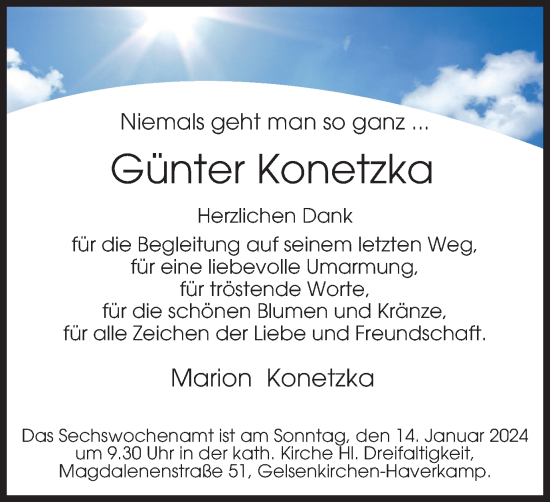 Traueranzeige von Günter Konetzka von Tageszeitung