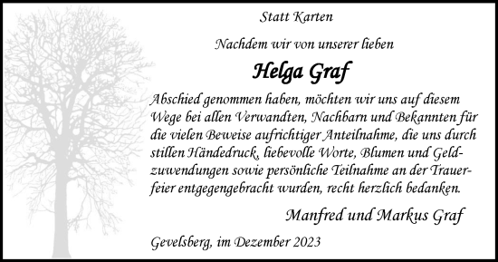 Traueranzeige von Helga Graf von Tageszeitung