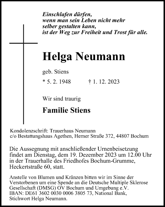 Traueranzeige von Helga Neumann von Tageszeitung