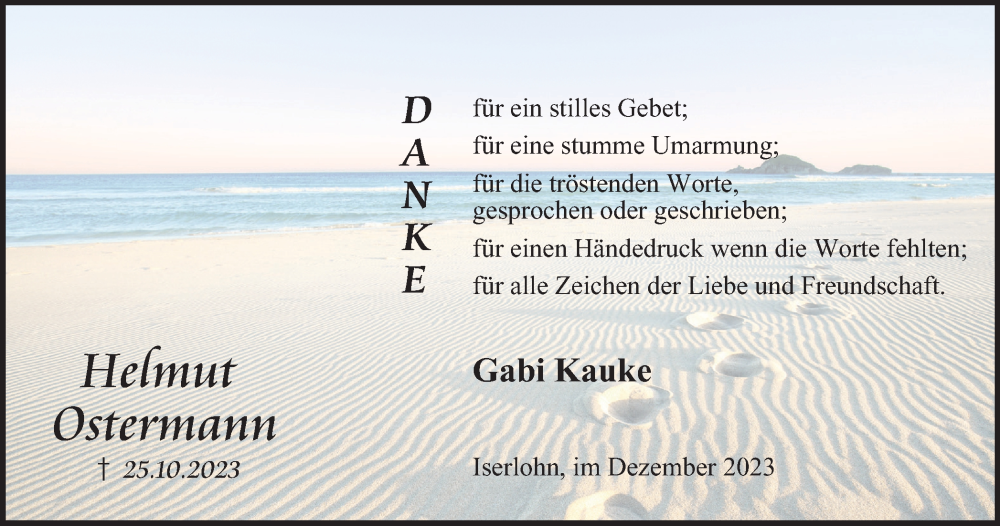  Traueranzeige für Helmut Ostermann vom 09.12.2023 aus Tageszeitung