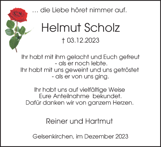 Traueranzeige von Helmut Scholz von Tageszeitung