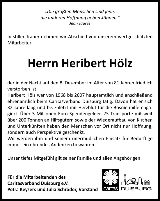 Traueranzeige von Heribert Hölz von Tageszeitung