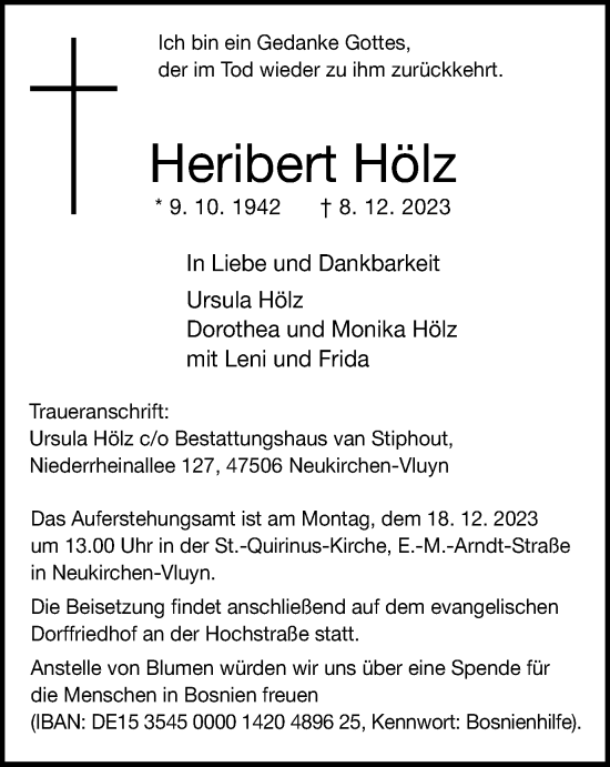 Traueranzeige von Heribert Hölz von Tageszeitung