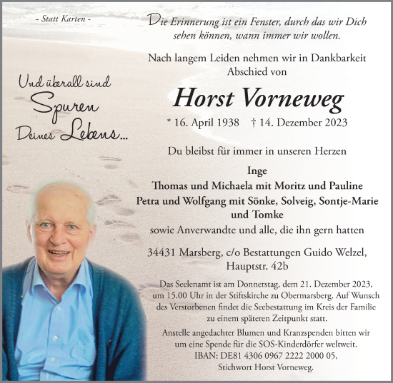 Traueranzeige von Horst Vorneweg von Tageszeitung
