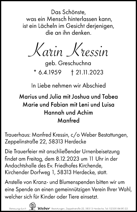 Traueranzeige von Karin Kressin von Tageszeitung