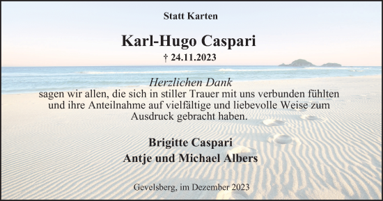 Traueranzeige von Karl-Hugo Caspari von Tageszeitung