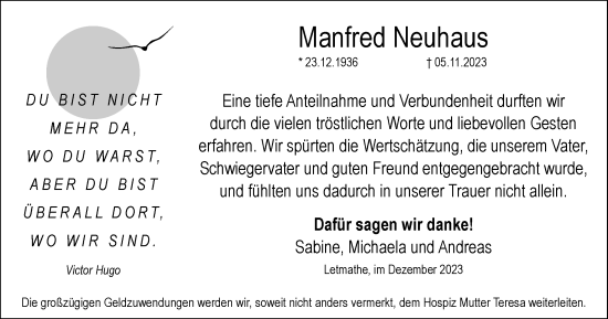 Traueranzeige von Manfred Neuhaus von Tageszeitung