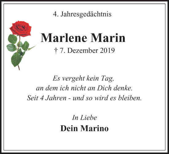 Traueranzeige von Marlene Marin von Tageszeitung