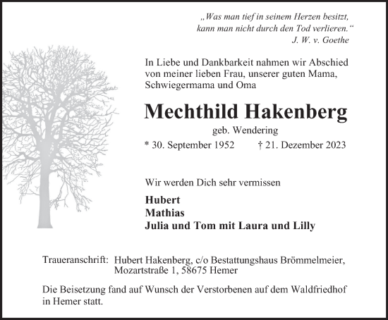 Traueranzeige von Mechthild Hakenberg von Tageszeitung