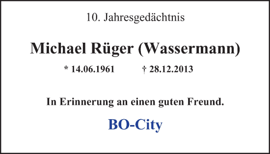 Traueranzeige von Michael Rüger von Tageszeitung