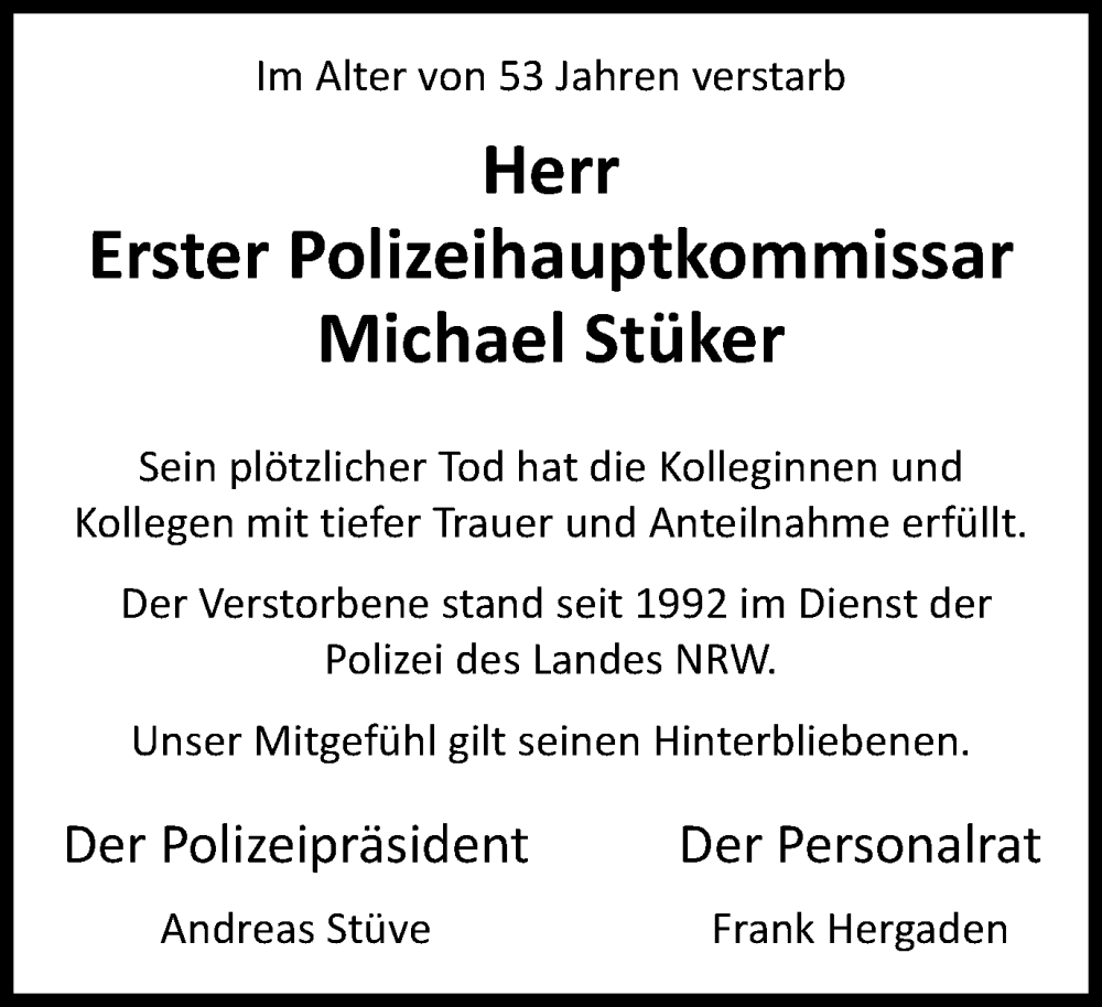  Traueranzeige für Michael Stüker vom 09.12.2023 aus Tageszeitung