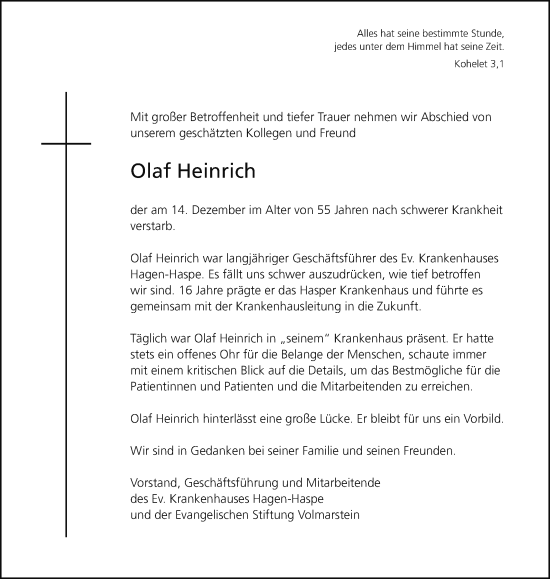 Traueranzeige von Olaf Heinrich von Tageszeitung
