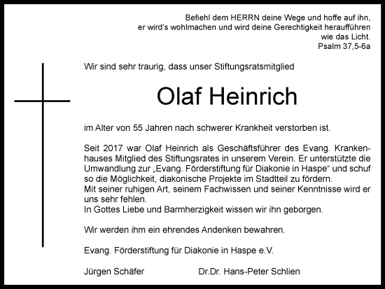Traueranzeige von Olaf Heinrich von Tageszeitung