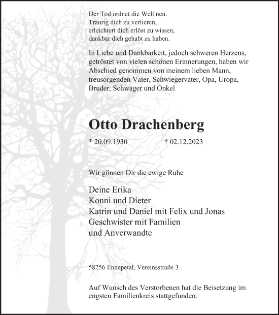 Traueranzeige von Otto Drachenberg von Tageszeitung