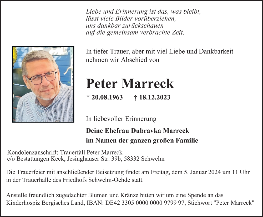  Traueranzeige für Peter Marreck vom 23.12.2023 aus Tageszeitung