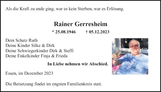 Traueranzeige von Rainer Gerresheim von Tageszeitung