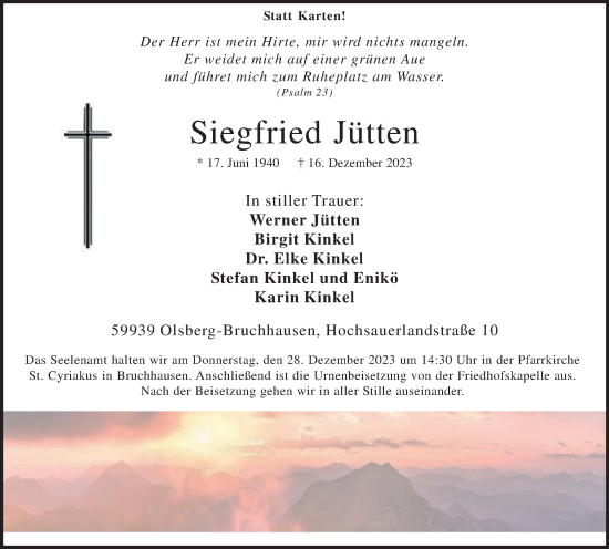 Traueranzeige von Siegfried Jütten von Tageszeitung