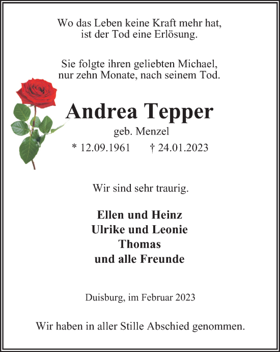 Traueranzeige von Andrea Tepper von Tageszeitung