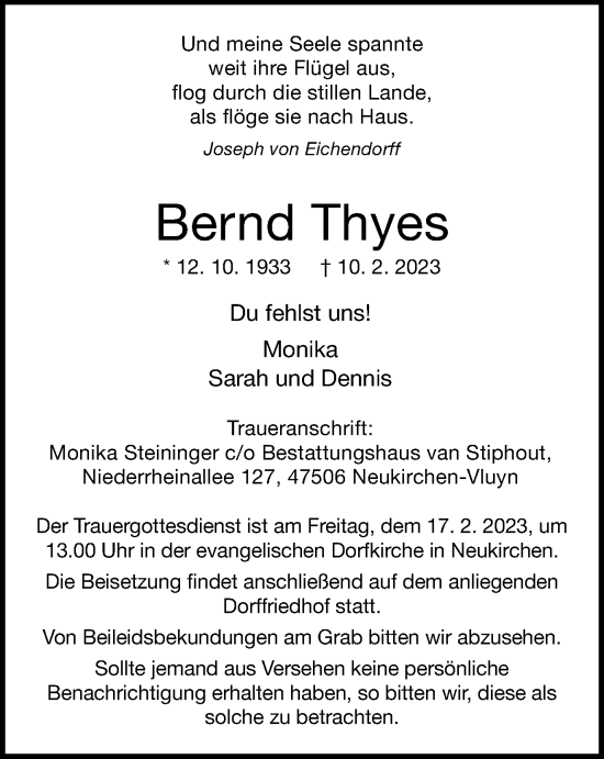 Traueranzeige von Bernd Thyes von Tageszeitung