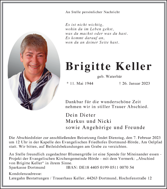 Traueranzeige von Brigitte Keller von Tageszeitung