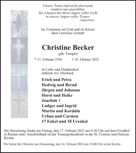 Traueranzeige von Christine Becker von Tageszeitung