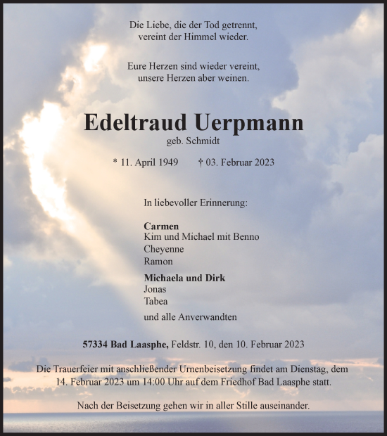 Traueranzeige von Edeltraud Uerpmann von Tageszeitung