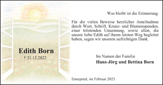 Traueranzeige von Edith Born von Tageszeitung