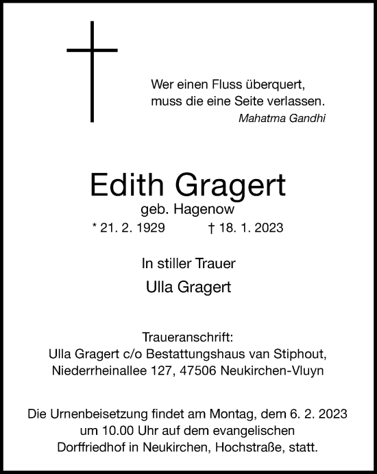 Traueranzeige von Edith Gragert von Tageszeitung