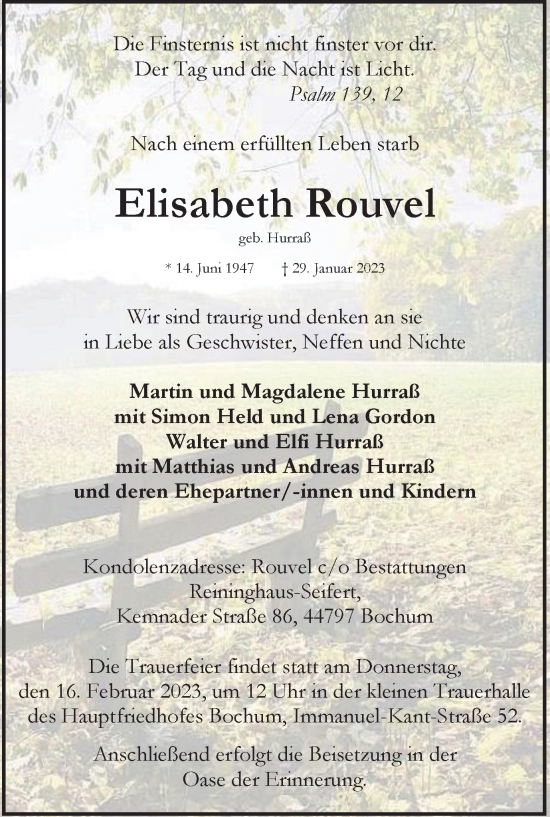 Traueranzeige von Elisabeth Rouvel von Tageszeitung