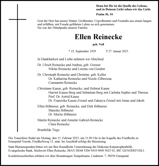 Traueranzeige von Ellen Reinecke von Tageszeitung