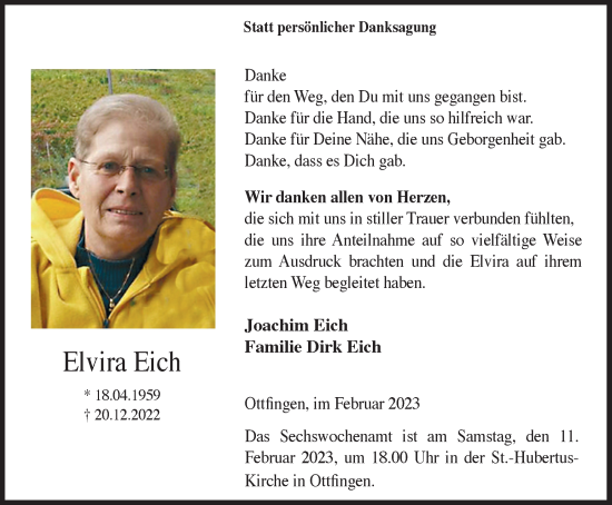 Traueranzeige von Elvira Eich von Tageszeitung