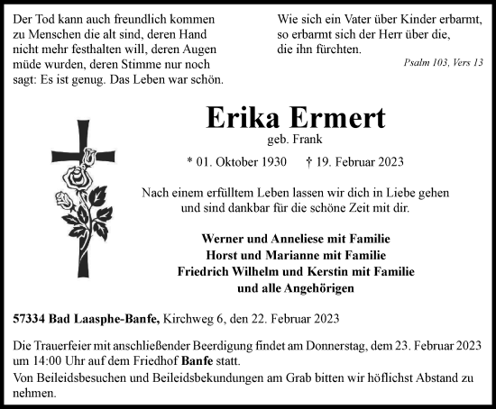 Traueranzeige von Erika Ermert von Tageszeitung