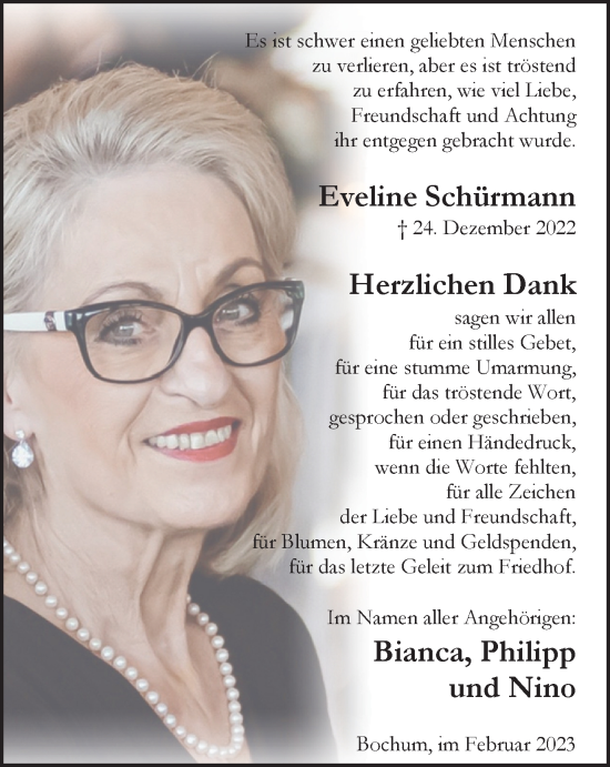 Traueranzeige von Eveline Schürmann von Tageszeitung