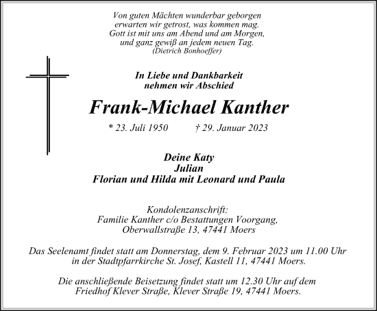 Traueranzeige von Frank-Michael Kanther von Tageszeitung