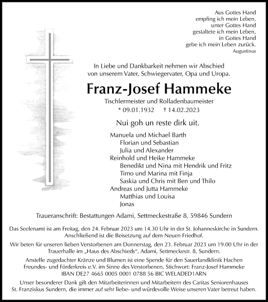 Traueranzeige von Franz-Josef Hammeke von Tageszeitung