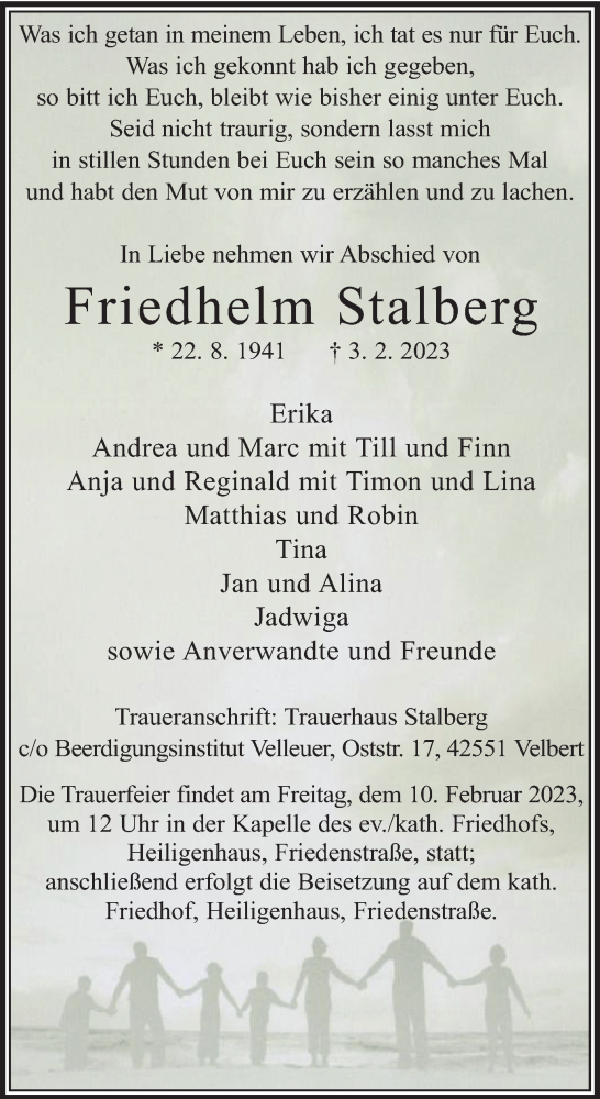 Traueranzeige von Friedhelm Stalberg von Tageszeitung
