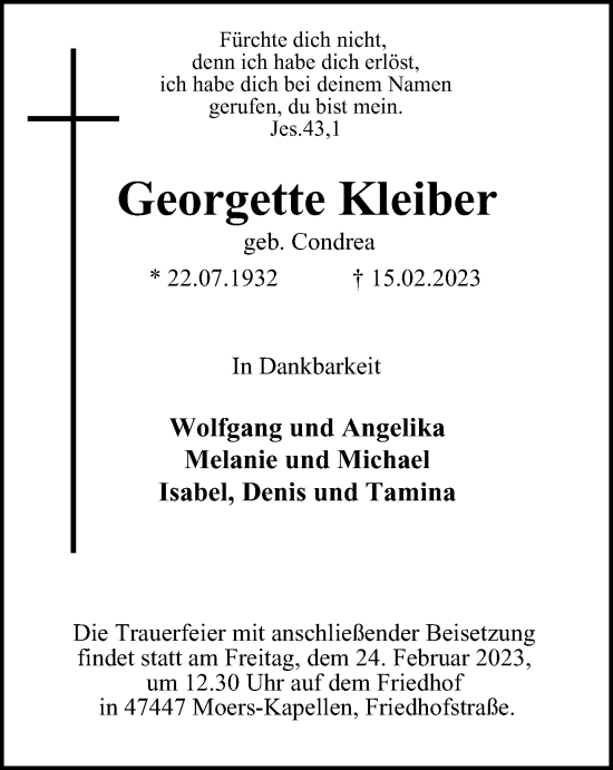 Traueranzeige von Georgette Kleiber von Tageszeitung