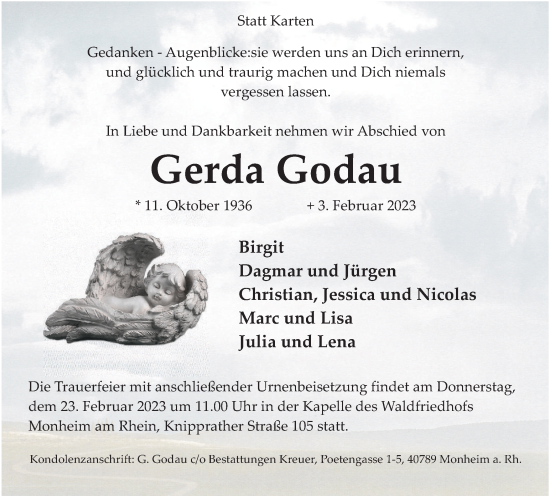 Traueranzeige von Gerda Godau von WVW Anzeigenblätter