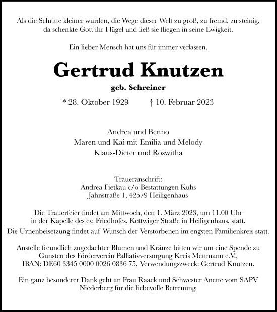 Traueranzeige von Gertrud Knutzen von WVW Anzeigenblätter