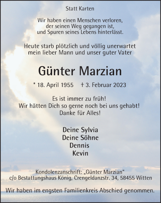 Traueranzeige von Günter Marzian von Tageszeitung