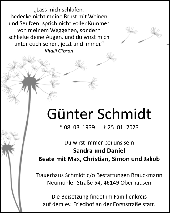 Traueranzeige von Günter Schmidt von Tageszeitung