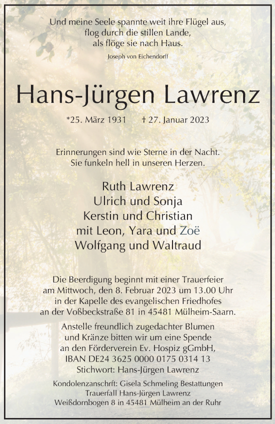 Traueranzeige von Hans-Jürgen Lawrenz von WVW Anzeigenblätter