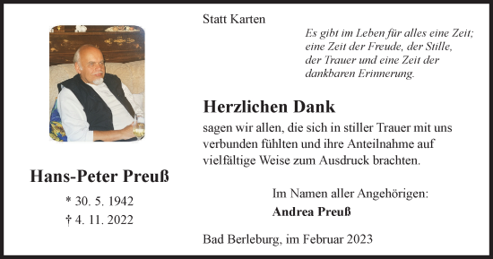 Traueranzeige von Hans-Peter Preuß von Tageszeitung