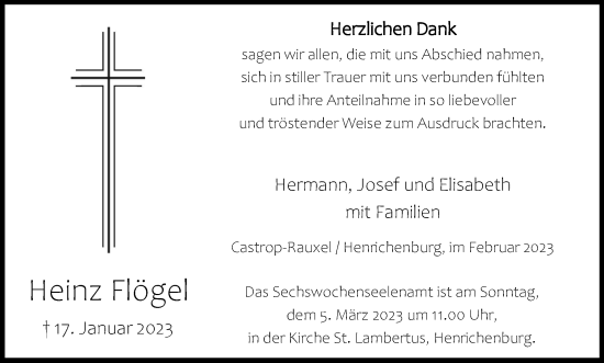 Traueranzeige von Heinz Flögel von Tageszeitung