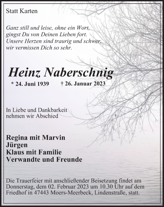 Traueranzeige von Heinz Naberschnig von Tageszeitung