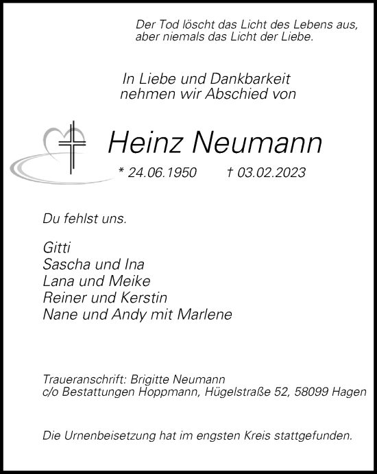 Traueranzeige von Heinz Neumann von Tageszeitung