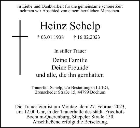 Traueranzeige von Heinz Schelp von Tageszeitung