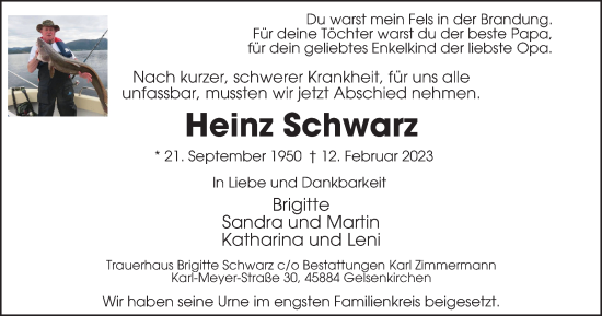 Traueranzeige von Heinz Schwarz von WVW Anzeigenblätter