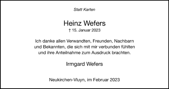 Traueranzeige von Heinz Wefers von Tageszeitung